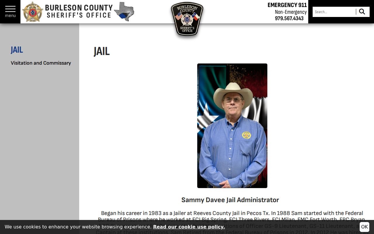 Burleson County jail facility contact and approved bonding company route