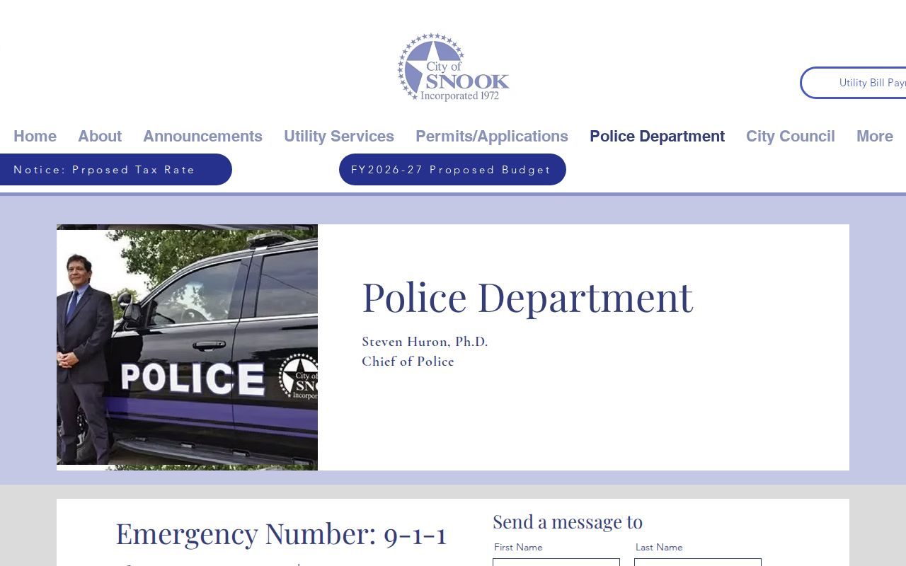Snook Police citation contact form, not a warrant lookup, for Snook warrant records