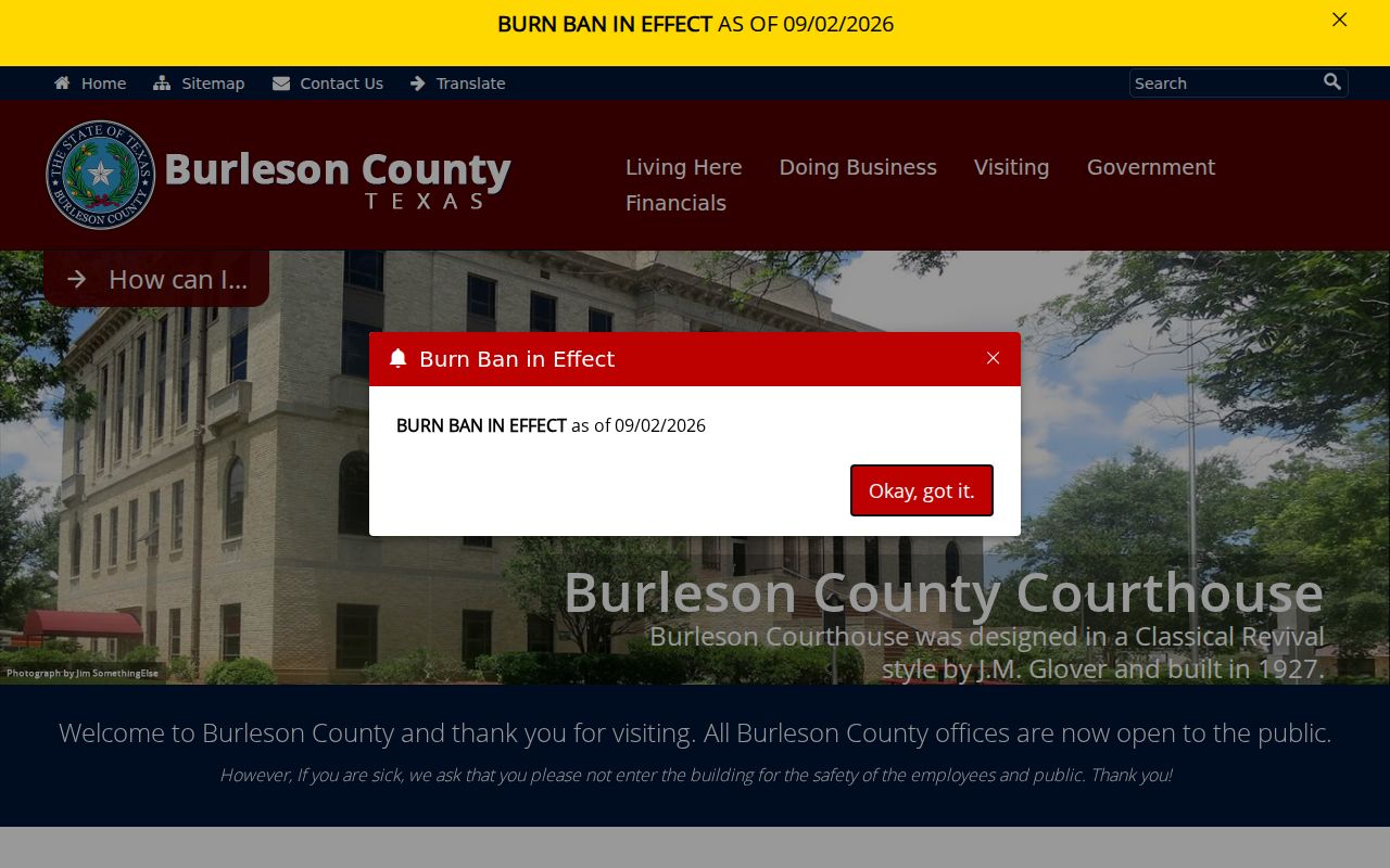 Burleson County courthouse context for local warrant-record routing